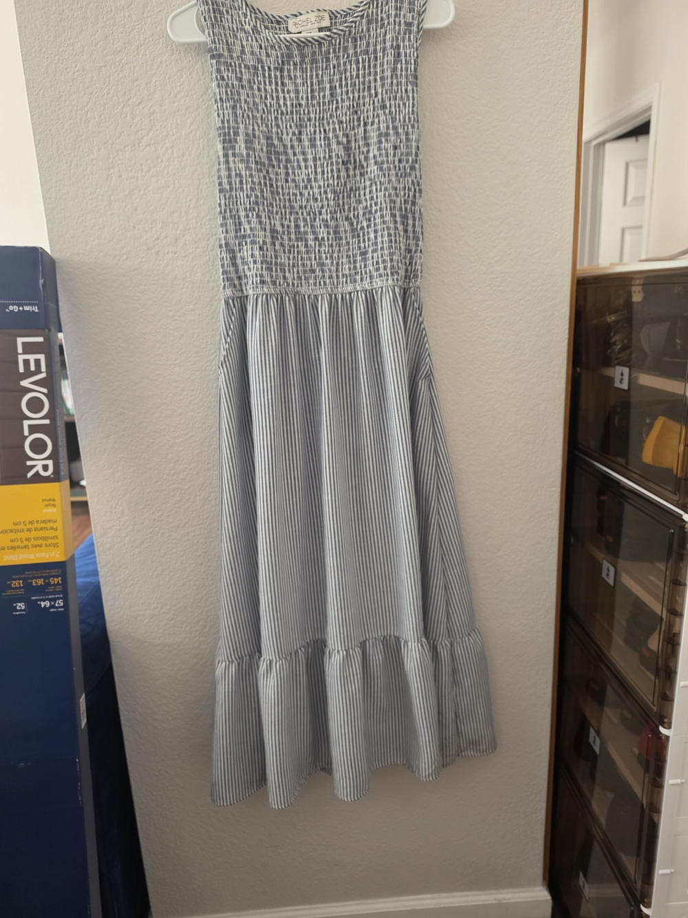 Rachel Zoe Blue and White Striped Smocked Maxi Dress
